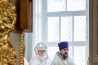 В день отдания праздника Преображения Господня и день памяти святителя Тихона Задонского митрополит Орловский и Болховский Тихон совершил Божественную литургию в Ахтырском кафедральном соборе города Орла. 26 августа 2023 г.