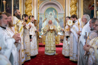В день отдания праздника Преображения Господня и день памяти святителя Тихона Задонского митрополит Орловский и Болховский Тихон совершил Божественную литургию в Ахтырском кафедральном соборе города Орла. 26 августа 2023 г.