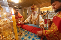 В день памяти великомученицы Екатерины митрополит Орловский и Болховский Тихон возглавил Божественную литургию в храме мучениц Веры, Надежды, Любови и матери их Софии в микрорайоне «Зареченский» города Орла. 7 декабря 2022 г.