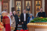 В субботу Светлой седмицы, в день памяти перенесения мощей святителя И́ова, патриарха Московского и всея Руси, митрополит Орловский и Болховский Тихон возглавил Божественную литургию в мужском монастыре во имя святого Кукши Мценского района. 18 апреля 2026 года.