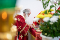 В день памяти преподобного Феодосия, игумена Киево-Печерского, в храме Сретения Господня поселка Вятский Посад совершена Божественная литургия, которую возглавили митрополит Орловский и Болховский Тихон и епископ Североморский и Умбский Тарасий. 16 мая 2026 года.