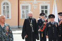  Председатель епархиального отдела по взаимодействию с правоохранительными учреждениями иерей Евгений Щенников благословил личный состав регионального УМВД на торжественной церемонии принятия присяги, 5 июня 2026 года, г.Орел
