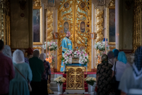 В канун дня Ахтырской иконы Божией Матери, митрополит Орловский и Болховский Тихон совершил всенощное бдение в Ахтырском кафедральном соборе города Орла. 14 июля 2026 г.