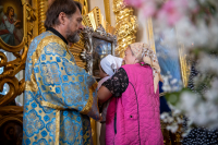 В канун дня Ахтырской иконы Божией Матери, митрополит Орловский и Болховский Тихон совершил всенощное бдение в Ахтырском кафедральном соборе города Орла. 14 июля 2026 г.