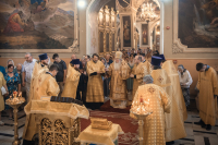 В канун Недели 9-й по Пятидесятнице, Пророка Илии, митрополит Орловский и Болховский Тихон совершил всенощное бдение в Ахтырском кафедральном соборе города Орла. 1 августа 2026 года.