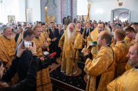 В празднование Собора святых Орловской митрополии, Сретения Владимирской иконы Пресвятой Богородицы, день памяти священноисповедника Георгия Коссова, митрополит Орловский и Болховский Тихон и епископ Ливенский и Малоархангельский Нектарий возглавили Божественную Литургию в Спасо-Преображенском соборе города Болхова. 8 сентября 2026 года. В празднование Собора святых Орловской митрополии, Сретения Владимирской иконы Пресвятой Богородицы, день памяти священноисповедника Георгия Коссова, митрополит Орловский и Болховский Тихон и епископ Ливенский и Малоархангельский Нектарий возглавили Божественную Литургию в Спасо-Преображенском соборе города Болхова. 8 сентября 2026 года.