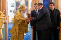 В празднование Собора святых Орловской митрополии, Сретения Владимирской иконы Пресвятой Богородицы, день памяти священноисповедника Георгия Коссова, митрополит Орловский и Болховский Тихон и епископ Ливенский и Малоархангельский Нектарий возглавили Божественную Литургию в Спасо-Преображенском соборе города Болхова. 8 сентября 2026 года. В празднование Собора святых Орловской митрополии, Сретения Владимирской иконы Пресвятой Богородицы, день памяти священноисповедника Георгия Коссова, митрополит Орловский и Болховский Тихон и епископ Ливенский и Малоархангельский Нектарий возглавили Божественную Литургию в Спасо-Преображенском соборе города Болхова. 8 сентября 2026 года.